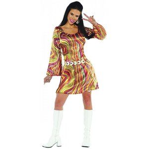 Underwraps Women's 1970's Disco Chick Dress Multicolored Swirls Costume Medium